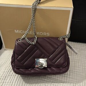 Michael Kors Vivianne Medium Shoulder Bag Dark Purple with silver hardware